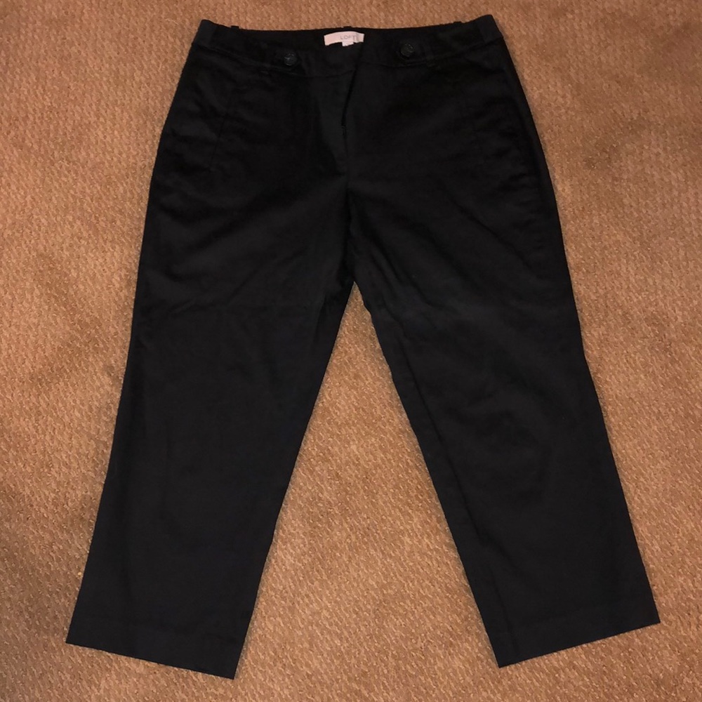 Black Loft Capri slacks. Button detail at the top